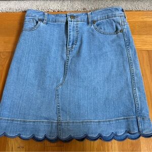 Draper James Light Blue Denim Skirt with Scalloped Edge